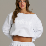 Boxy Adjustable Off-Shoulder Crewneck - White Marle