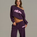 Boxy Adjustable Off-Shoulder Crewneck - Plum