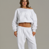 Boxy Adjustable Off-Shoulder Crewneck - White Marle