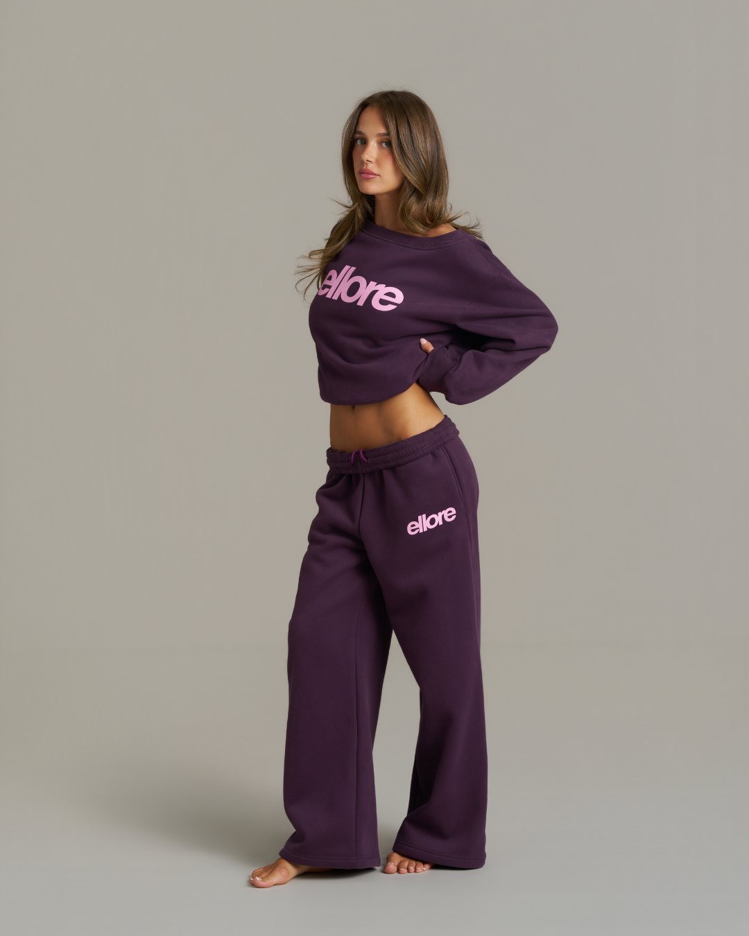 Boxy Adjustable Off-Shoulder Crewneck - Plum