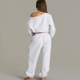 Boxy Oversized Cuffed Track - White Marle
