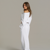 Boxy Adjustable Off-Shoulder Crewneck - White Marle