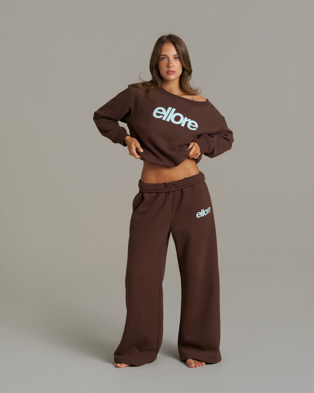Boxy Adjustable Off-Shoulder Crewneck - Chocolate
