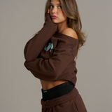 Boxy Adjustable Off-Shoulder Crewneck - Chocolate