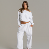 Boxy Oversized Cuffed Track - White Marle