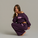 Boxy Adjustable Off-Shoulder Crewneck - Plum