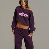 Boxy Adjustable Off-Shoulder Crewneck - Plum