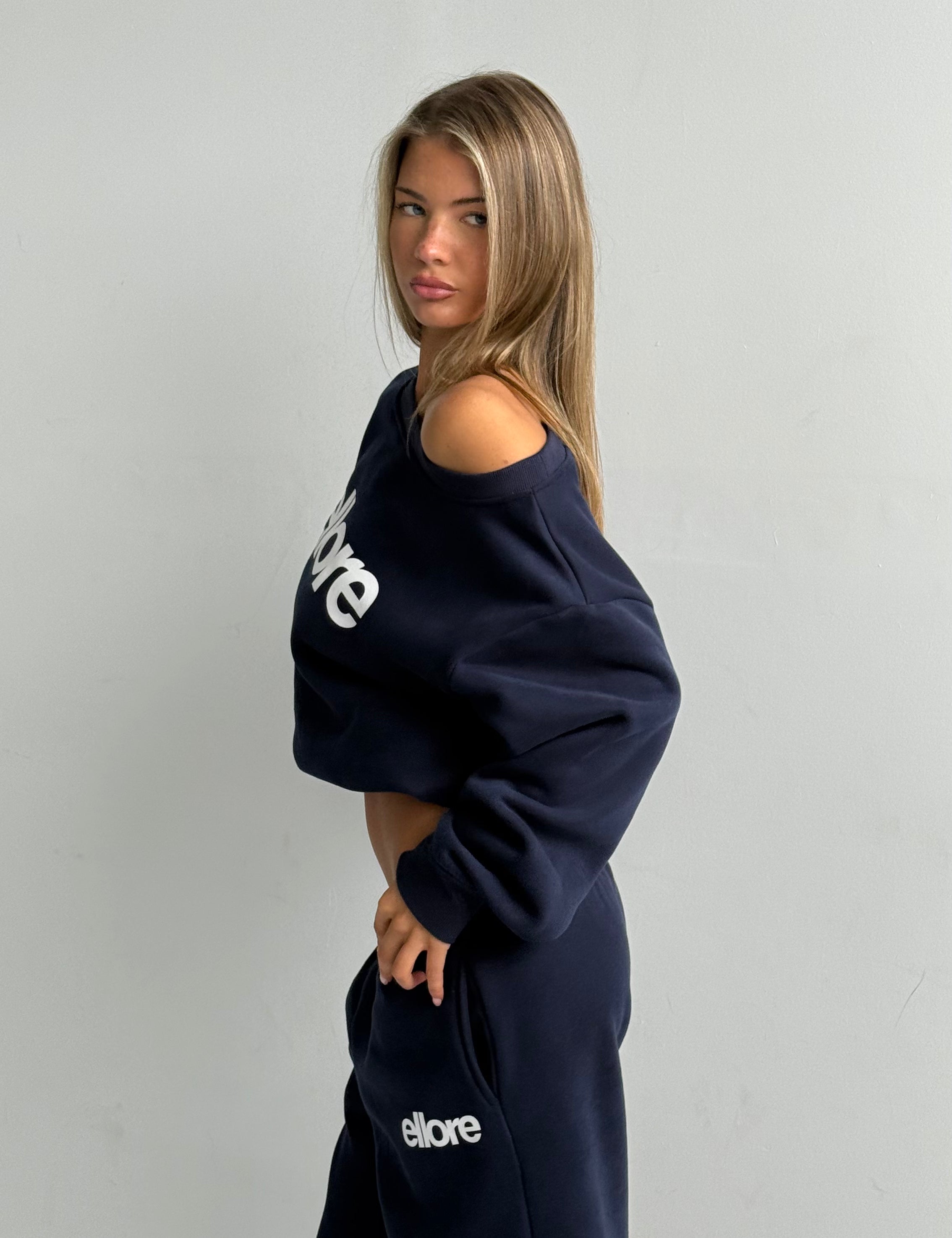 Boxy Adjustable Off-Shoulder Crewneck - New Navy